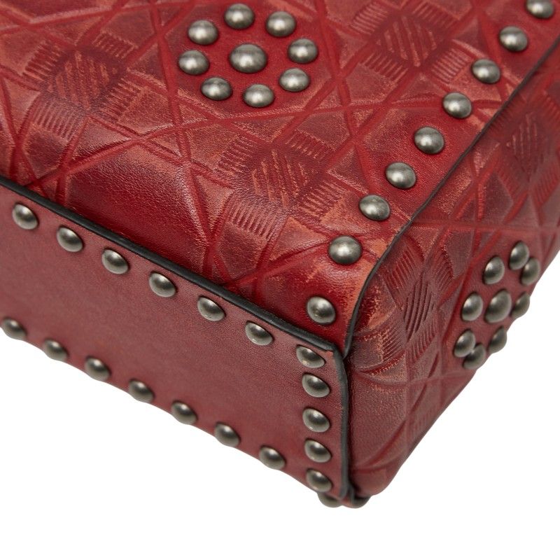 Dior Canage Lady Dior Mini Studded Handbag Chain Shoulder Bag 2WAY Red Leather