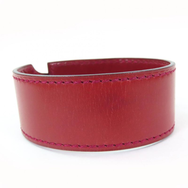 Hermes Artemis Bracelet Leather Silver Hardware Bangle Bordeaux M D Engraved