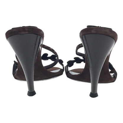 Fendi Leather Suede Ankle Strap Heeled Sandals