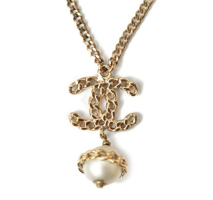 Chanel Necklace Pendant Chanel Coco Mark CC Pearl Motif Gold