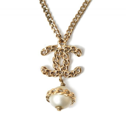 Chanel Necklace Pendant Chanel Coco Mark CC Pearl Motif Gold