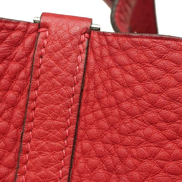 Hermes Handbag Picotin PM Taurillon Clemence Vermilion Silver Hardware Red H