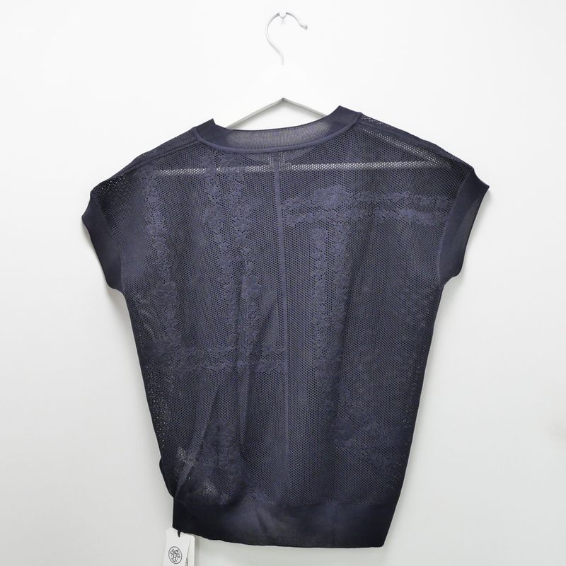 Hermes Short Sleeves Thick Knit 36 ​​size Navy 100% Silk Short Sleeve