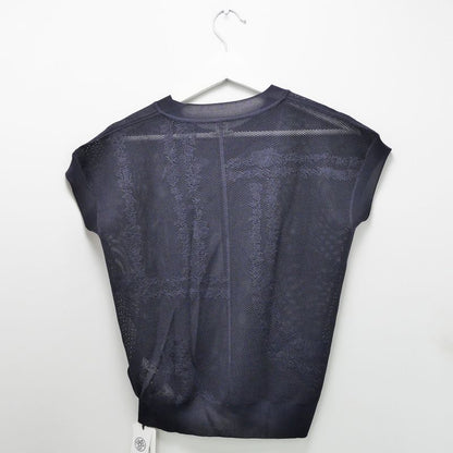 Hermes Short Sleeves Thick Knit 36 ​​size Navy 100% Silk Short Sleeve