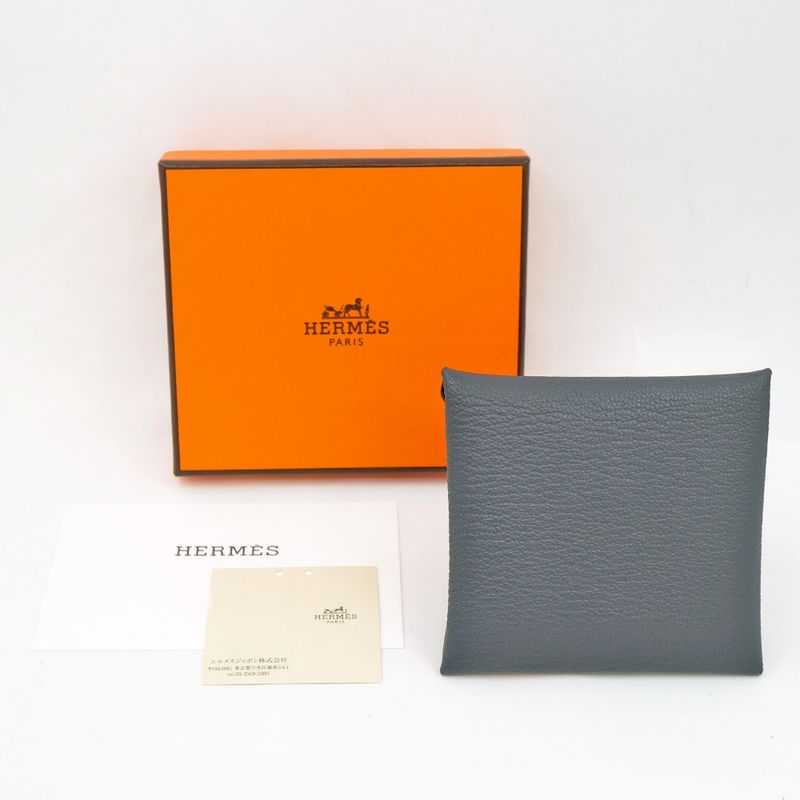 Hermes 041054ck Bastia Coin Purse Wallet Grimisty Dark Gray W Engraved
