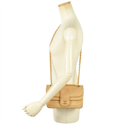 Chanel W Flap Chain Shoulder Bag Lambskin Beige Gold Hardware Coco Mark