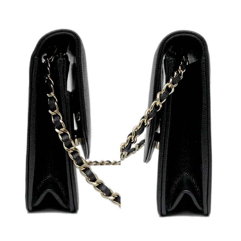 Chanel Chain Wallet Ap4653 Grained Shiny Calfskin Black Gold Hardware