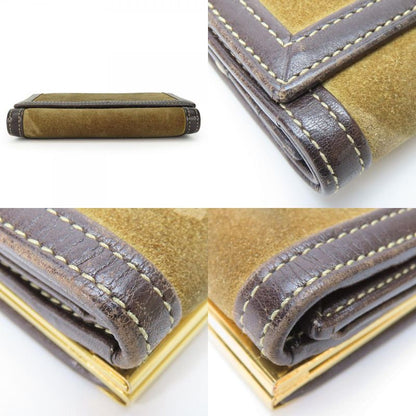 Loewe Trifold Wallet Suede Leather Khaki Brown Gold Hardware Anagram Clasp