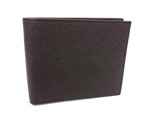 Bvlgari Leather Bifold Wallet Billfold Card Holder Men's Women's Brown Fu2217