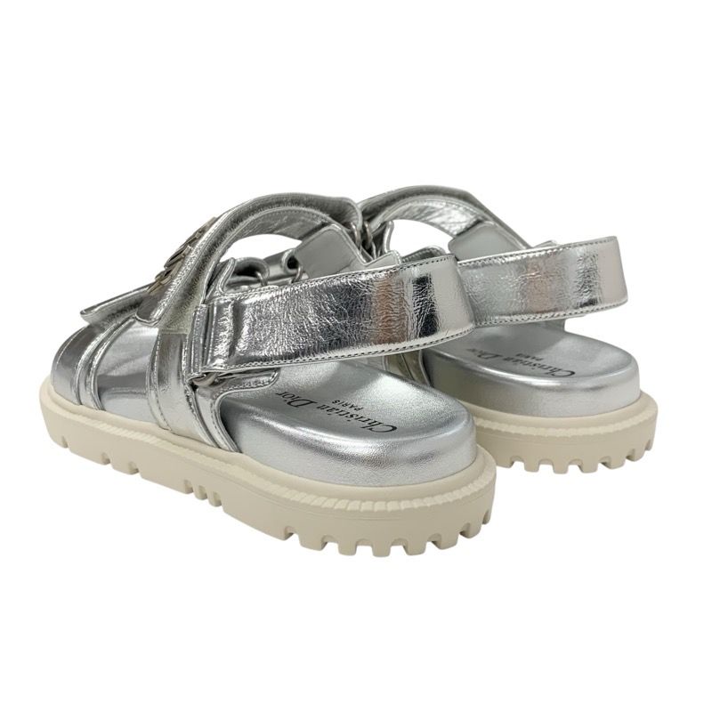 Christian Dioract Sandals Shoes Leather Metallic Silver Unused Logo Lambskin