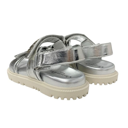 Christian Dioract Sandals Shoes Leather Metallic Silver Unused Logo Lambskin