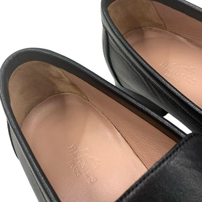 Hermes Paris Loafers Shoes Leather Black Silver Moccasins Flat Shoes Hhardware
