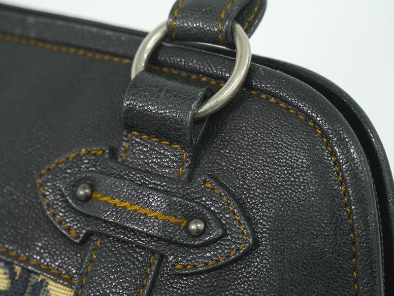 Authentic Christian DIOR Trotter Handbag Canvas Navy Trotter Bag Pre-owned