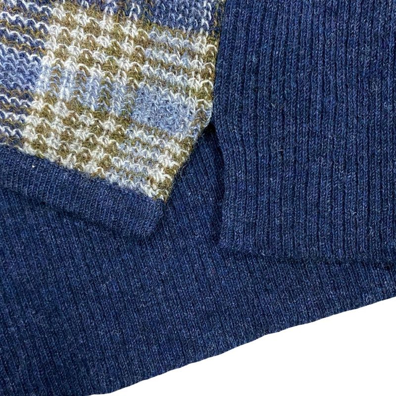 Hermes Check Pattern Wool Knit Cardigan M Size Men's Navy Multicolor 71131