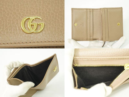 Authentic Gucci GG Marmont Fold Wallet Compact Wallet Leather Beige 456126