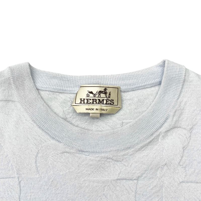 Em0157 Hermes Embossed Design Short Sleeve Knit Shirt Size L