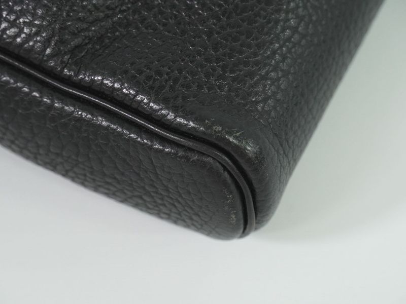 Authentic Christian DIOR Leather Shoulder Bag Pochette Black Bag Pre-owned