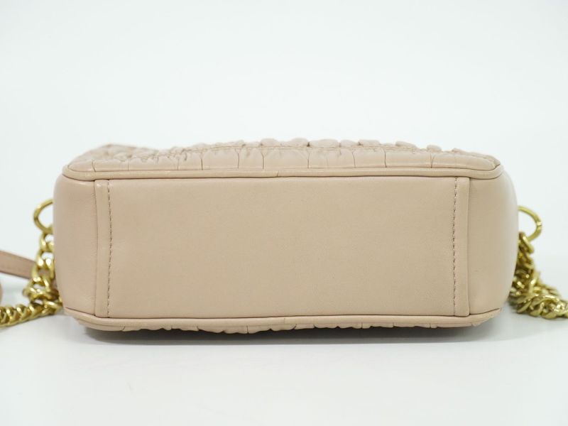 Authentic Prada Nappa Gaufre Chain Shoulder Bag Pochette Leather Pink Beige