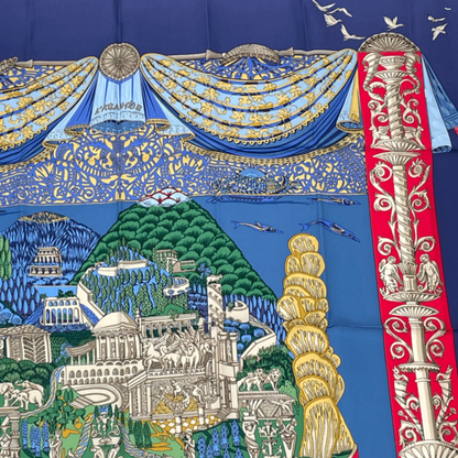 Hermes Carre 90 L Atlantide Atlantis Continental Silk Scarf Navy