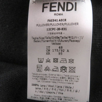 Fendi Fae541 100% Wool Mock Neck Block Collar Logo Print Knit Sweater Blackish