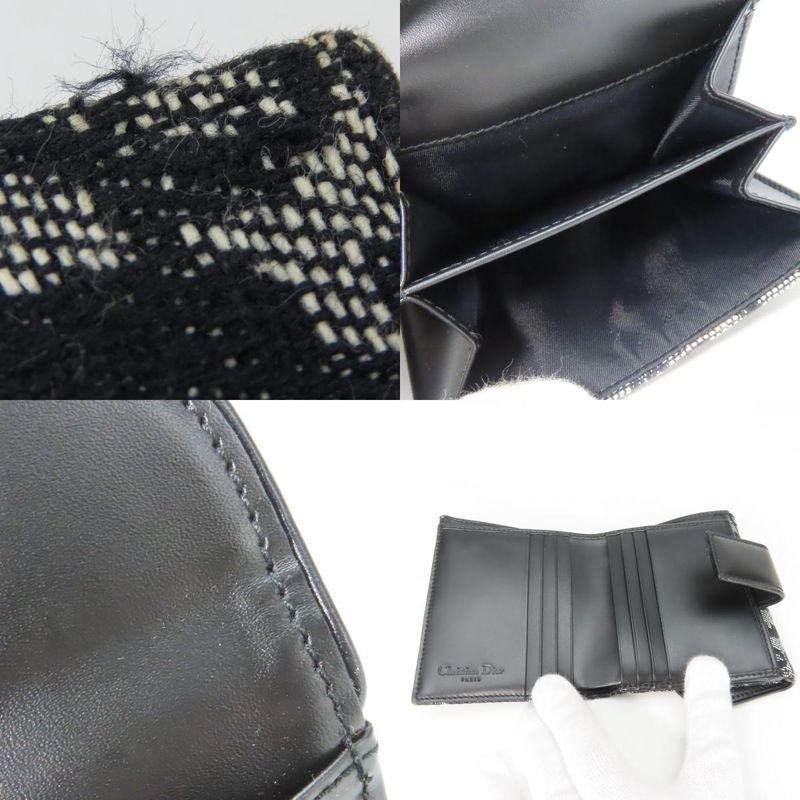 Christian Dior Bifold Wallet Trotter Canvas Black Silver Hardware W Hook