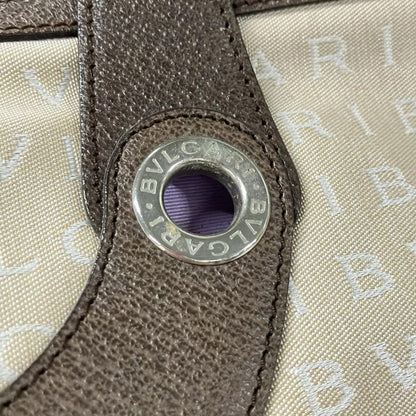 Bvlgari Boston Bag Logomania Beige And Dark Brown Leather