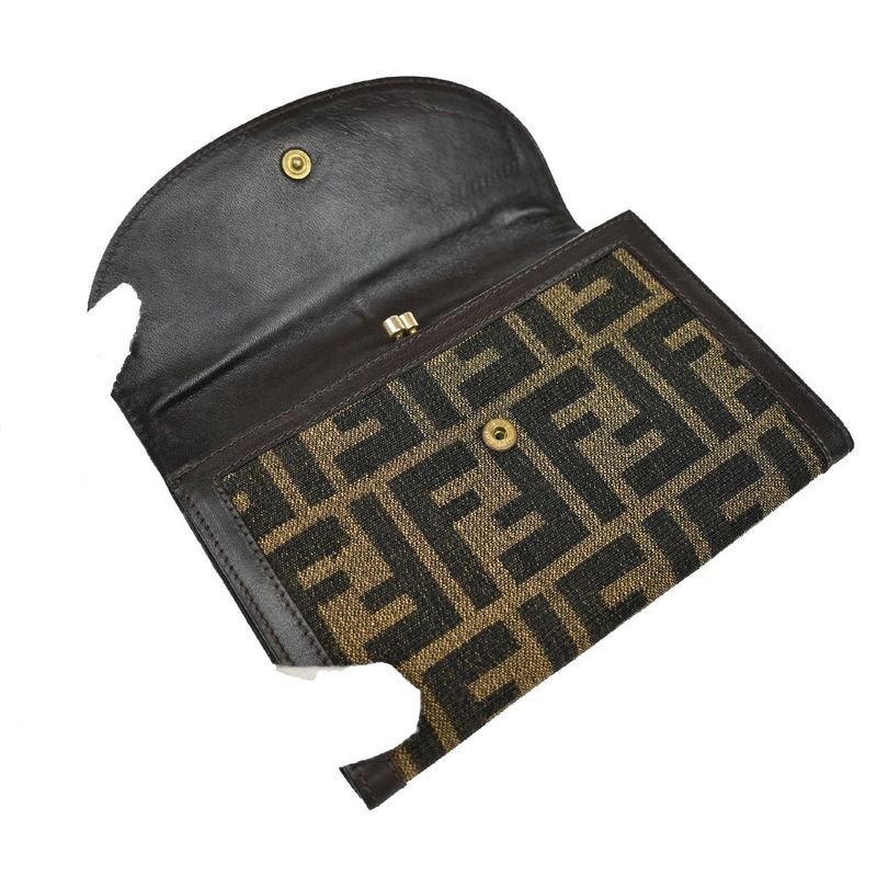 Fendi Trifold Wallet Zucca Pattern Canvas Leather Brown 01ka823