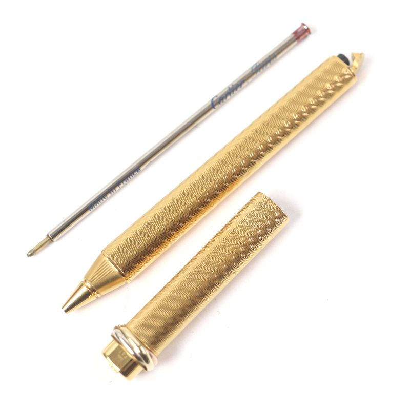 Cartier Vintage Trinity Double C Wavy Pattern Capped Ballpoint Pen With Gold