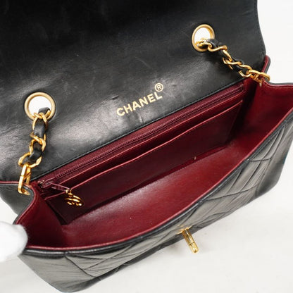 Chanel Shoulder Bag Matelasse Lambskin Black Gold Hardware Women