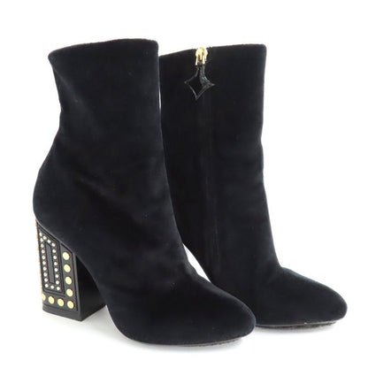 Louis Vuitton Century Line Ankle Boots Short Velvet Block Heel Studs