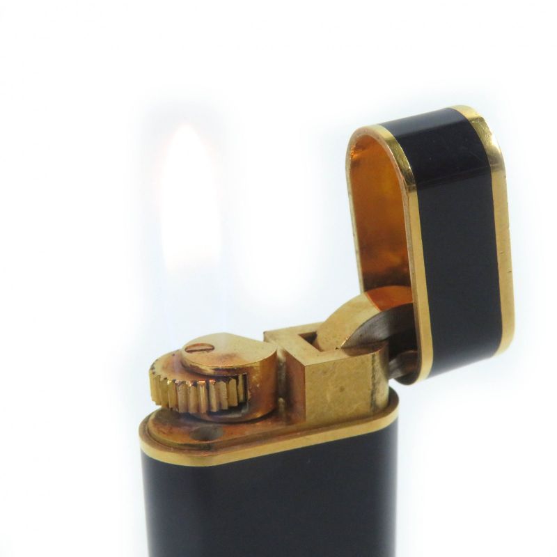 Cartier Lacquer Oval Logoed Gas Lighter Smoking Goods Navy Gold