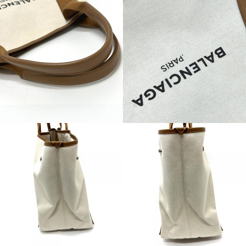 Balenciaga Tote Bag Navy Cabas M 339936 Canvas/leather Beige