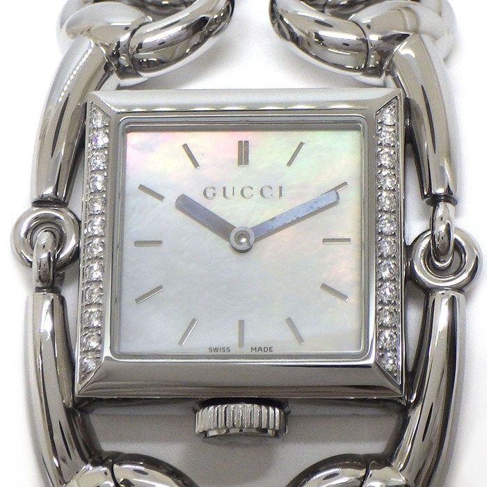 Gucci Watch Signoria 1163/ya116307 Horsebit Motif Diamond Bezel Square White