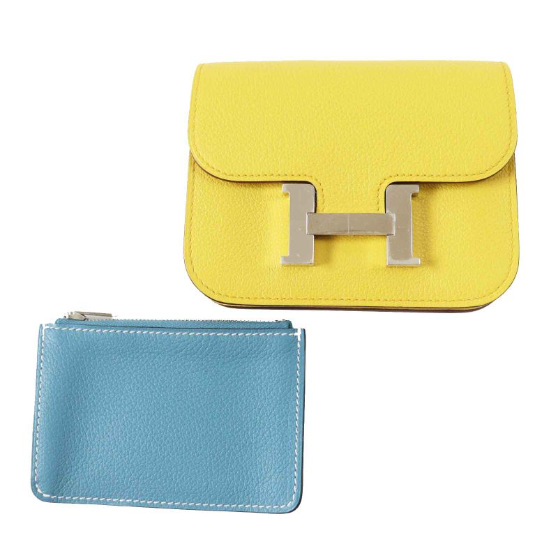 Hermes Constance Slim Verso Silver Hardware Evercolor Coin Case Sun New Blue