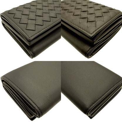 Bottega Veneta Intrecciato Compact Wallet Leather Black Gray Trifold Wallet