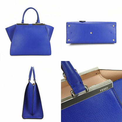 Fendi Handbag Trois Jour 8bh279 Leather Blue Silver Hardware 2WAY Shoulder