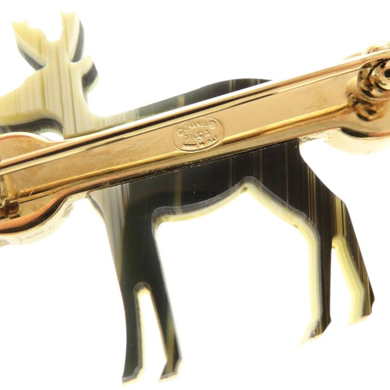 Chanel Reindeer Motif Coco Mark Metal Beige Pink Brooch 0476 Chanel