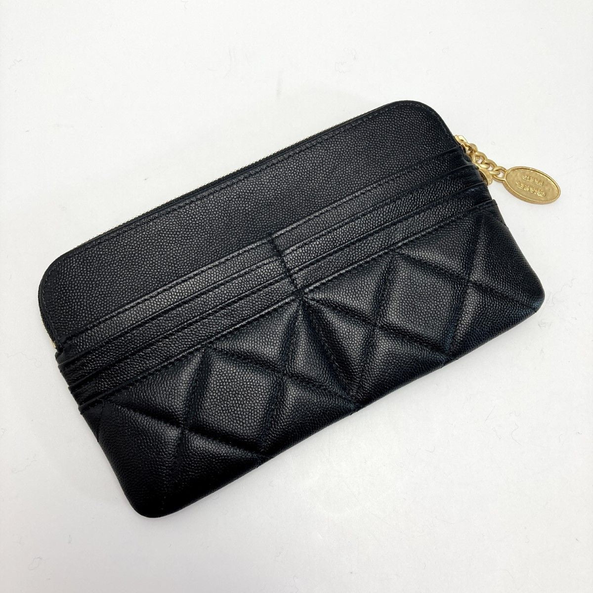 Chanel Cocomark Matelasse Pouch Black Caviar Skin Charm Clutch Bag