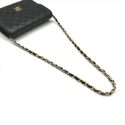 Chanel Quilted CC Logo Push Lock Lamb Leather Chain Shoulder Bag Black Purse