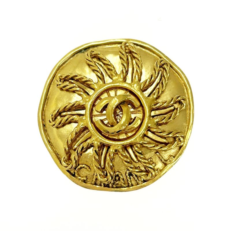 Chanel GP 94a Coco Mark Sun Brooch Gold with Box 418489 Brooch