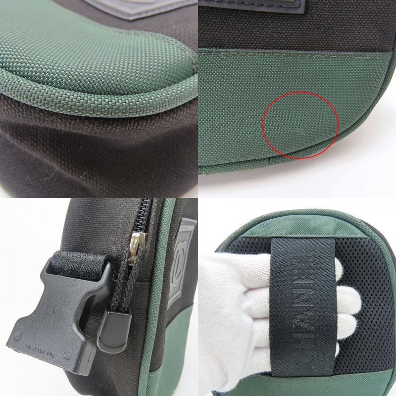 Chanel Shoulder Bag Coco Mark Canvas Black Khaki Pochette Sport 8 Series Ladies