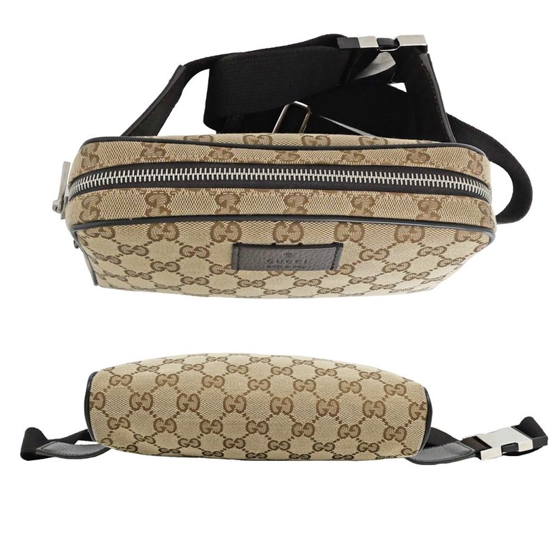 Gucci Waist Bag Body Bag Beige Brown Silver Hardware GG Canvas 449174