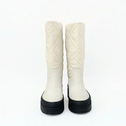 Hermes Fuji Boots Long Shoes Leather Ivory Exlibris Quilting