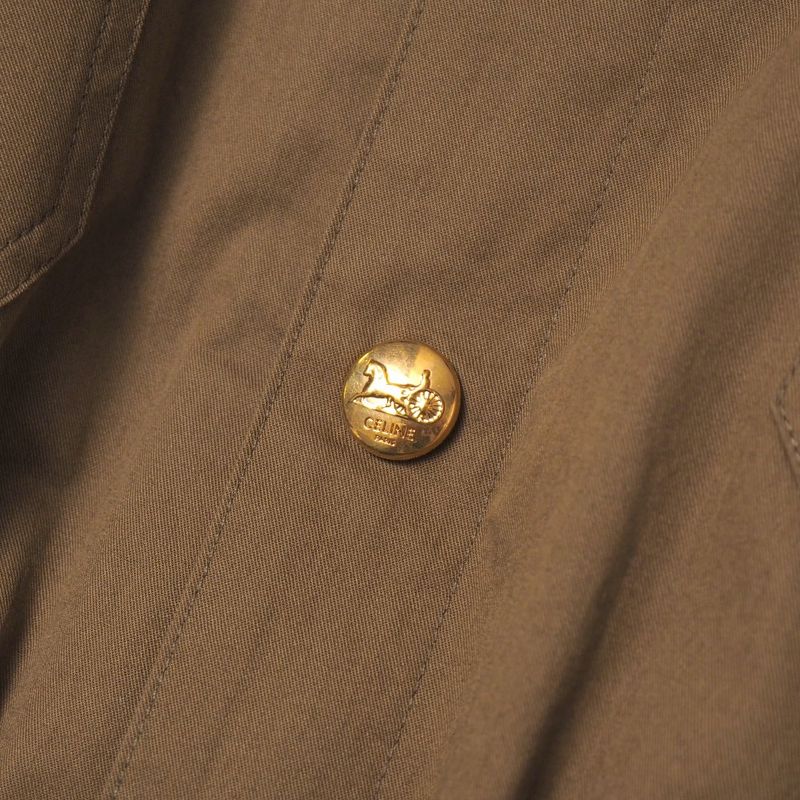 Celine Cotton Twill Safari Dress Size 34 Sulky Logo Gold Button Belted Ribbon