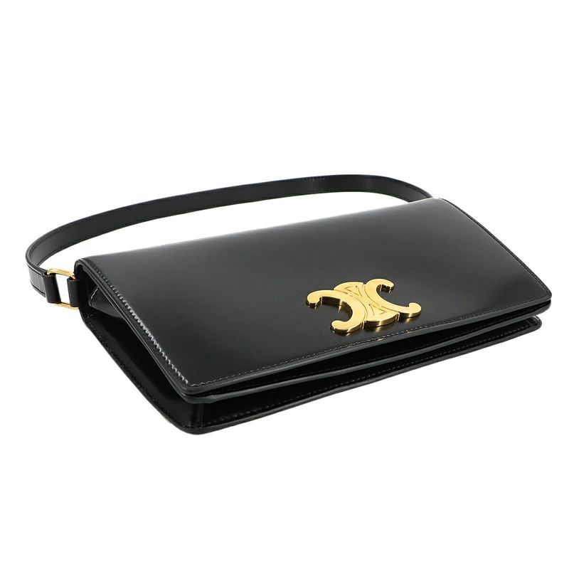 Celine Triomphe Trapeze 2way Shoulder Clutch Bag Leather Black Gold Hardware