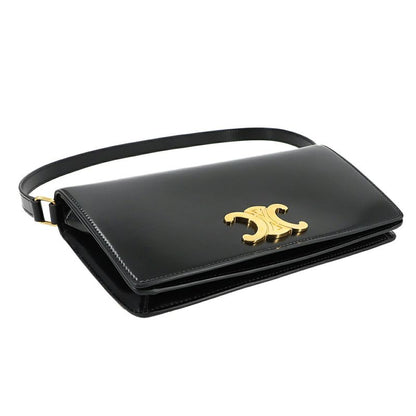 Celine Triomphe Trapeze 2way Shoulder Clutch Bag Leather Black Gold Hardware