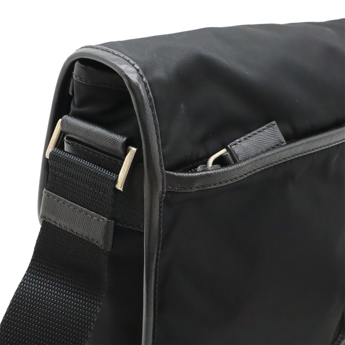 Prada Shoulder Bag Pochette Crossbody Nylon Leather NERO Black Black Silver