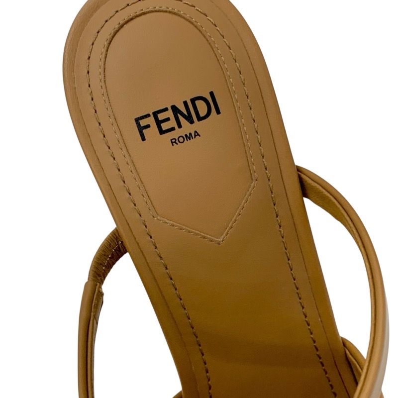 Fendi First Sandals Shoes Leather Brown Gold Unused Mule Metal Heel Strap