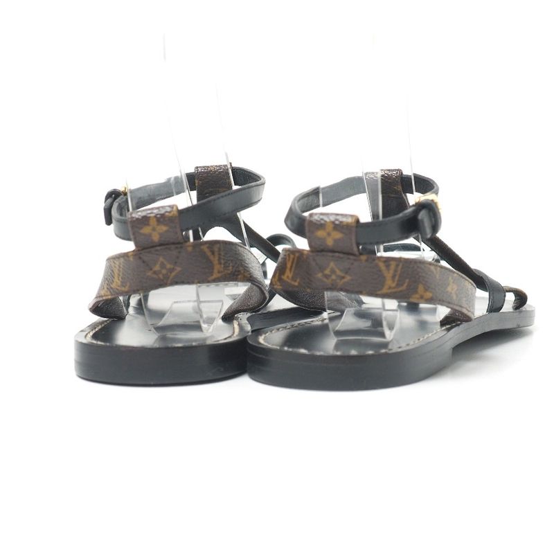 Louis Vuitton Sandals Size 37 Monogram LV Logo Ankle Strap Flat Thong Sandals