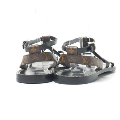 Louis Vuitton Sandals Size 37 Monogram LV Logo Ankle Strap Flat Thong Sandals